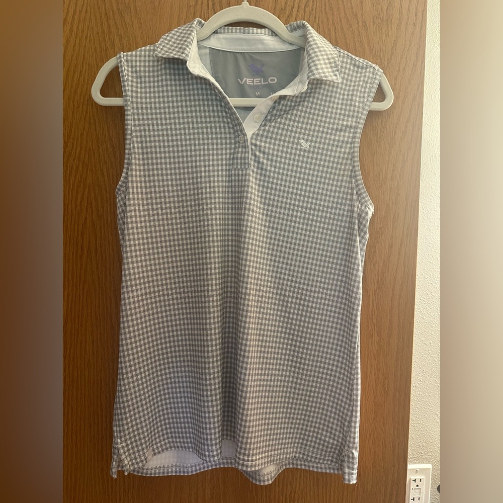 Veelo Gray Gingham Sleeveless Polo Shirt